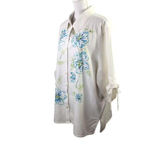 Napa Valley Linen Blend Beaded Sequin Plus Size Top 3/4 Sleeve Embellished - Picture 2 of 11